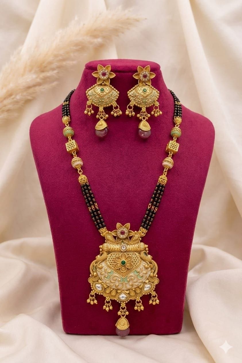 ✨ Antique Gold Plated Mangalsutra Set with Jhumka Earrings ✨