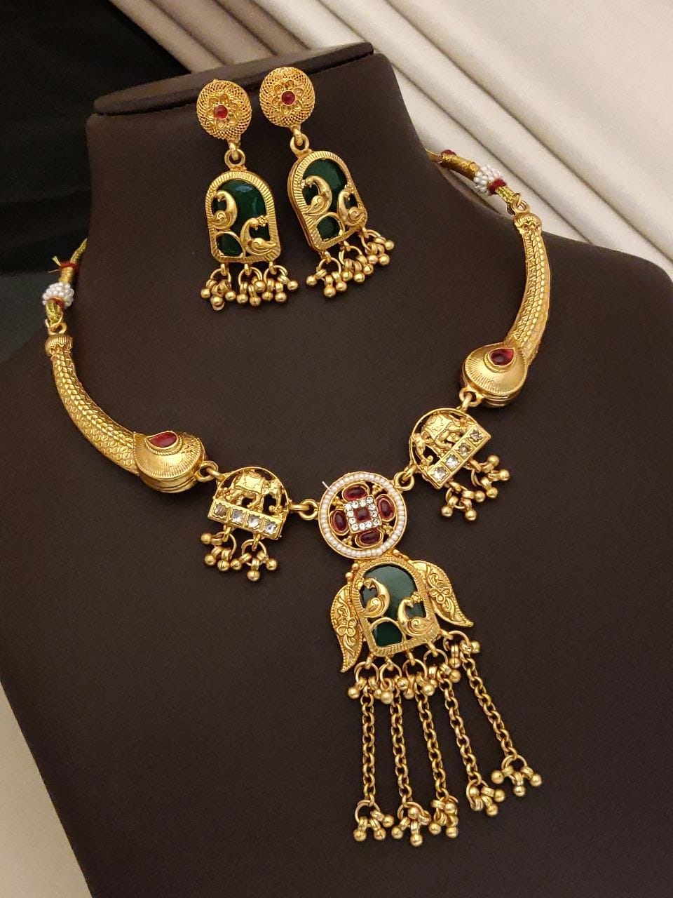 Traditional Gold Plated Peacock Design Necklace Set with Matching Earrings | Ethnic Bridal Jewellery