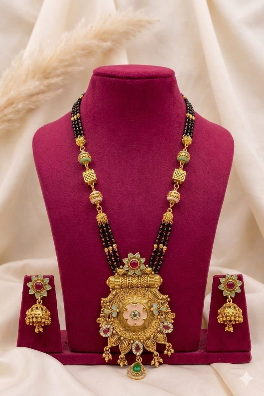 ✨ Antique Gold Plated Mangalsutra Set with Jhumka Earrings ✨