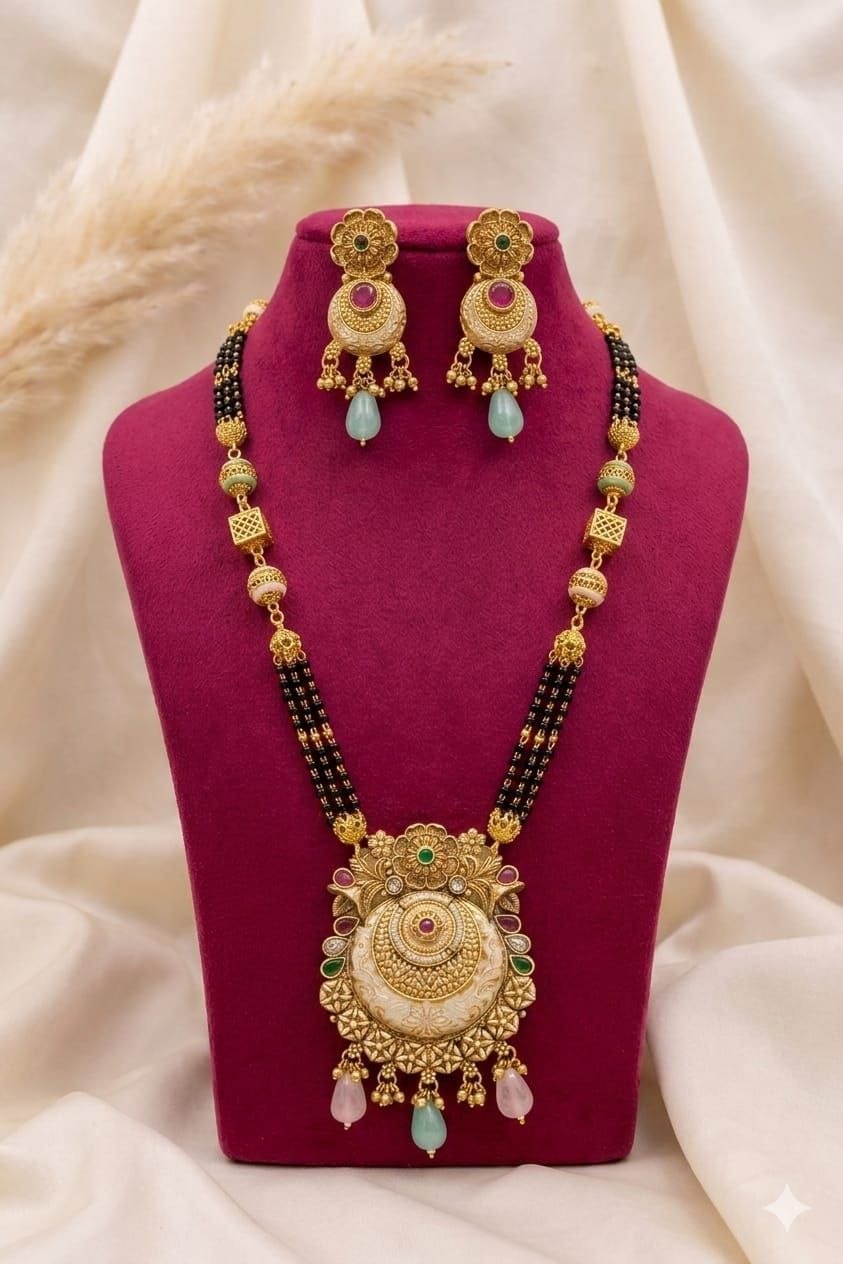 ✨ Antique Gold Plated Mangalsutra Set with Jhumka Earrings ✨