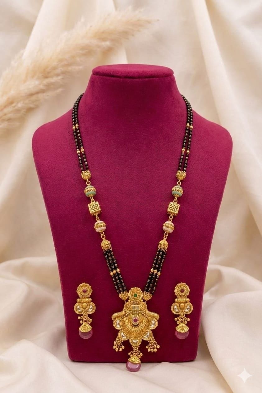 ✨ Antique Gold Plated Mangalsutra Set with Jhumka Earrings ✨