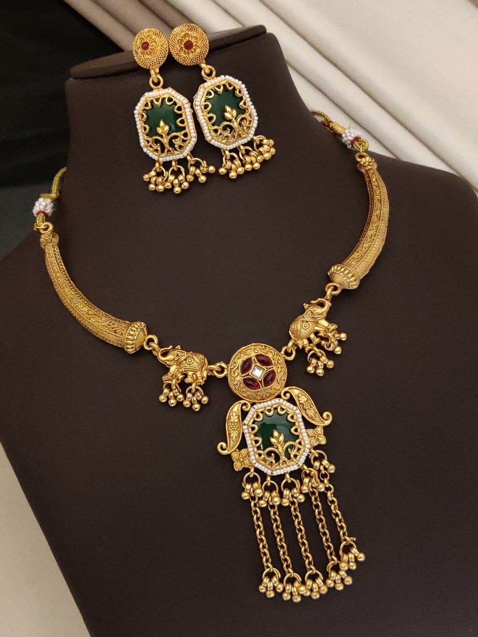 Traditional Gold Plated Peacock Design Necklace Set with Matching Earrings | Ethnic Bridal Jewellery
