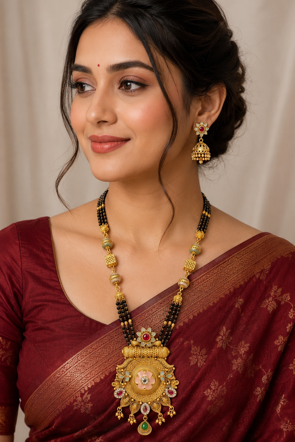 ✨ Antique Gold Plated Mangalsutra Set with Jhumka Earrings ✨