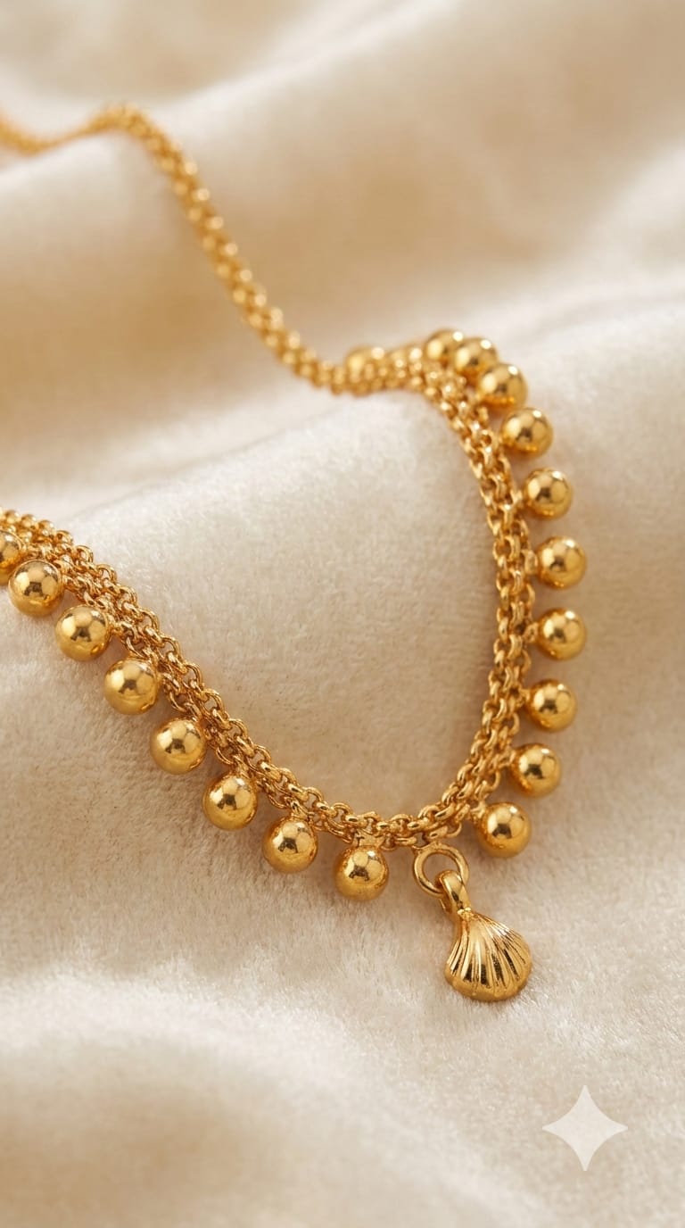 Golden Bead Charm Layered Anklet