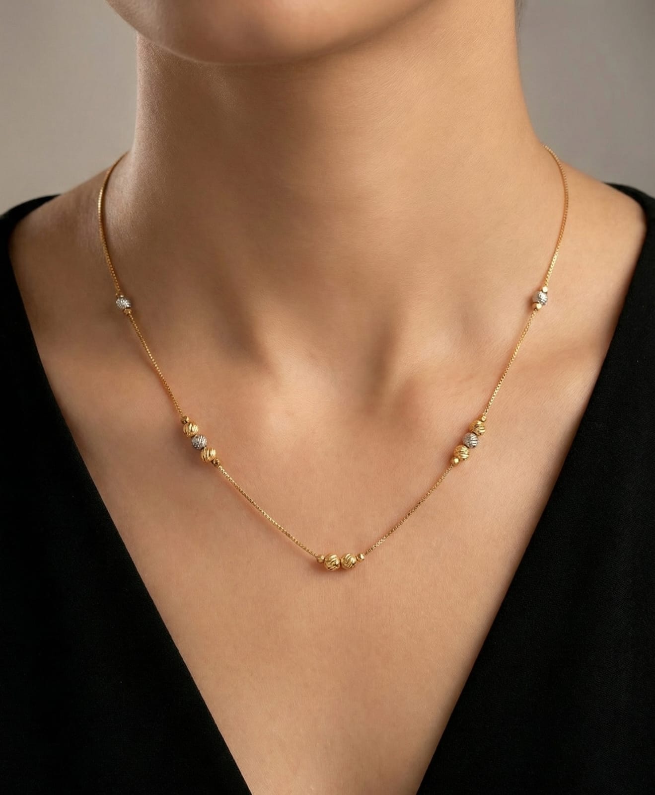 Elegant Gold & Silver Bead Necklace