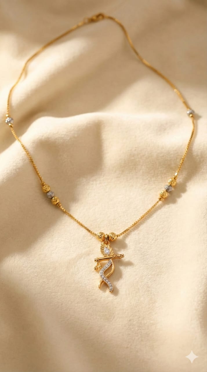 Krishna Flute Charm Gold Necklace