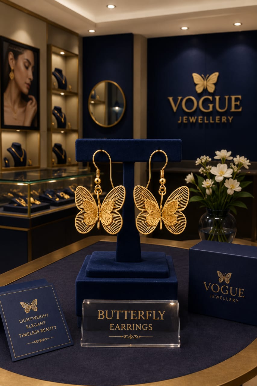 Elegant ROSE Gold-Plated Butterfly Dangle Earrings for Women | Lightweight Fashion Jewelry